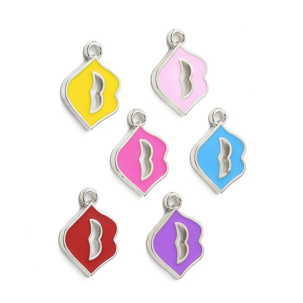 

PandaHall CCB Plastic Enamel Pendants, Platinum, Lip Charms, Mixed Color, 26.5x18x2.5mm, Hole: 3mm Plastic Lip Multicolor