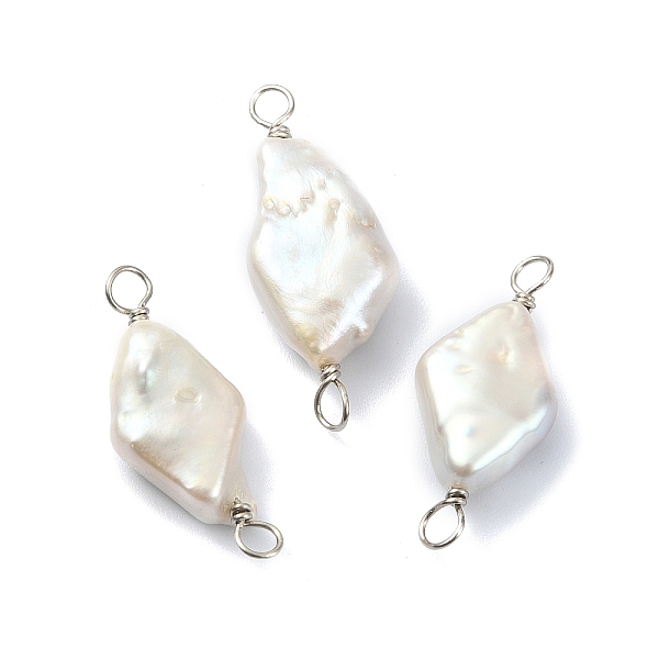 

PandaHall Natural Baroque Pearl Keshi Pearl Copper Wire Wrapped Connector Charms, Cultured Freshwater Pearl Rhombus Links, Platinum...