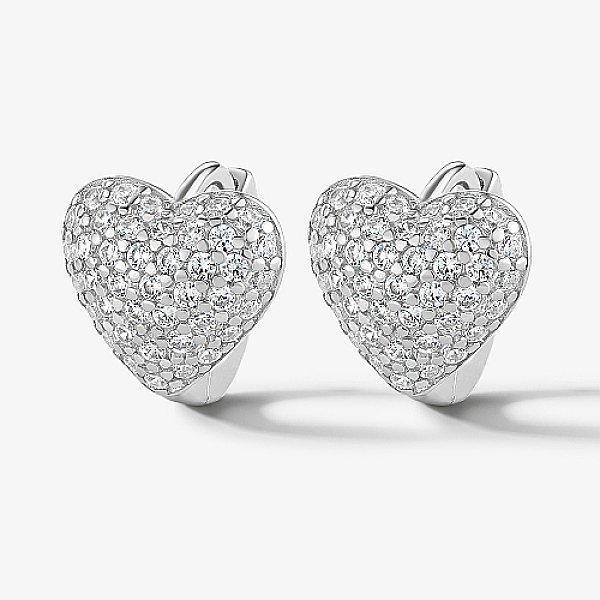 

PandaHall Rhodium Plated 925 Sterling Silver Hoop Earrings, with Cubic Zirconia, Platinum, 10x9mm Cubic Zirconia Heart