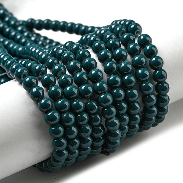 

PandaHall Painted Glass Bead Strands, Baking Paint, Round, Teal, 4mm, Hole: 1.1~1.3mm, about 200pcs/strand, 31.4 inch Glass Round Cyan