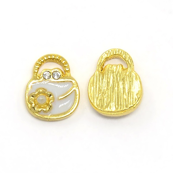 

PandaHall Nickel Free Golden Tone Alloy Rhinestone Enamel Cabochons, Lady Bag, White, 11x9x4mm Alloy+Rhinestone Bag White