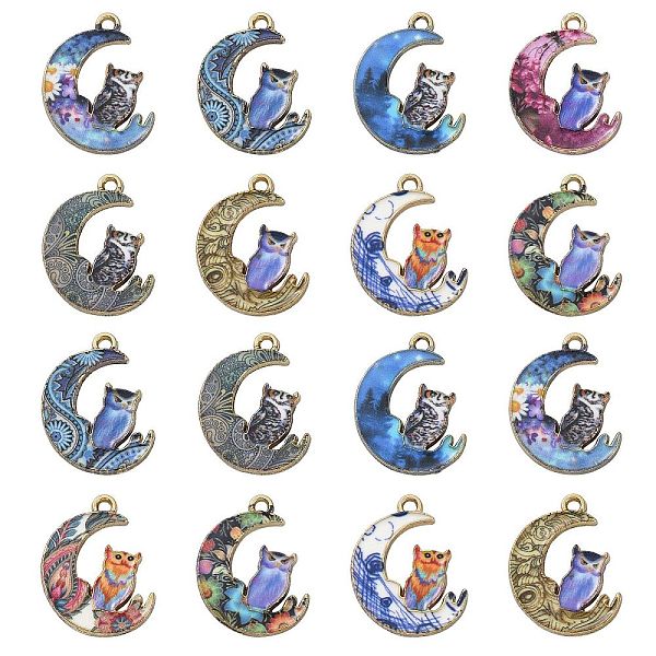 

PandaHall 27Pcs 9 Styles Alloy Printed Pendants, Cadmium Free & Nickel Free & Lead Free, Moon with Owl, Mixed Color, 20.5x16x1.5mm, Hole..., Multicolor