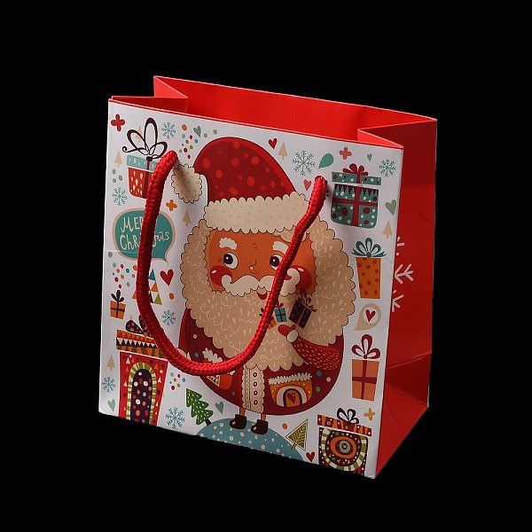 Weihnachts-Geschenktüten Aus Papier Mit Weihnachtsmann-Aufdruck Und Nylonkordelgriff