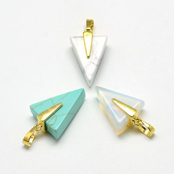 

PandaHall Natural & Synthetic Mixed Stone Pendants, with Brass Findings, Triangle, Golden, 27x17x10mm, Hole: 5x7mm Mixed Stone Triangle