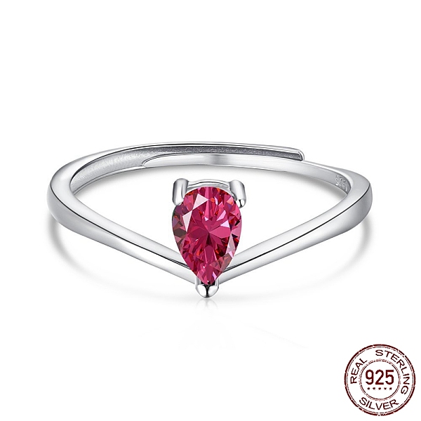 

PandaHall Rhodium Plated 925 Sterling Silver Adjustable Rings, Birthstone Ring, with Cubic Zirconia Teardrop & 925 Stamp for Women, Real...