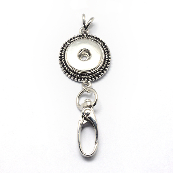 

PandaHall Alloy Snap Pendant Making, with Swivel Clasps, Card Holders, for Snap Buttons, Flat Round, Antique Silver, 36x27x5mm, Hole...