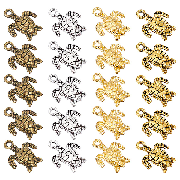 

PandaHall 100 Pcs Turtle Charms, 4 Colors Tibetan Style Tortoise Pendants 0.6" Sea Turtle Shape Alloy Charms Metal Sea Animal Bead Charm...