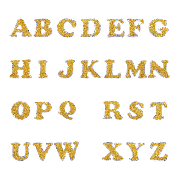 

PandaHall 26 Letters Cloth Iron/Sew on Patches, with Crystal Rhinestone & Glitter Powder, Costume Accessories, Alphabet, Gold...
