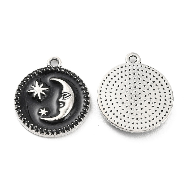 

PandaHall Alloy Enamel Pendants, Platinum, Flat Round with Moon Charm, Black, 19x16x2.5mm, Hole: 1.2mm Alloy+Enamel Flat Round Black
