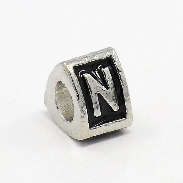 

PandaHall Platinum Plated Zinc Alloy Enamel European Beads, Large Hole Triangle Beads with Letter.N, 9x9x7mm, Hole: 5mm Alloy+Enamel Letter..., Black