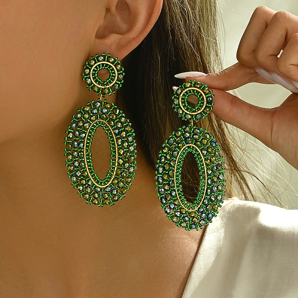 201 Stainless Steel Bohemian Oval Vintage Long Stud Earrings