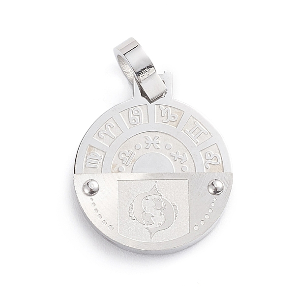 

PandaHall 304 Stainless Steel Pendants, Flat Round with Constellation/Zodiac Sign, Pisces, 25.5x22x6mm, Hole: 6mm 304 Stainless Steel Pisces