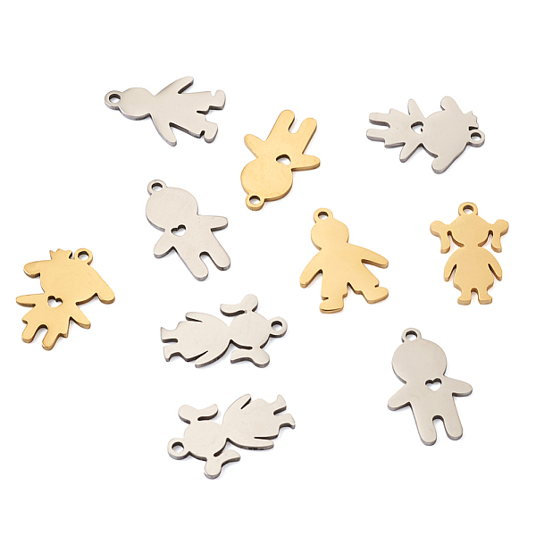 

PandaHall Jewelry 16Pcs 8 Style 201 Stainless Steel Pendants, Laser Cut, Boy & Girl, Mixed Color, 16.5~18x11~13.5x1mm, Hole: 1.4~1.5mm...