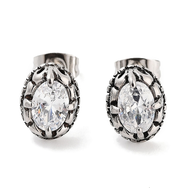 

PandaHall Oval 316 Surgical Stainless Steel Pave Cubic Zirconia Stud Earrings for Women Men, Antique Silver, Clear, 11x8mm 316 Surgical...
