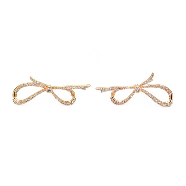 

PandaHall Bowknot Clear Cubic Zirconia Stud Earrings, Real 18K Gold Plated Brass Earrings for Women, Nickel Free, Clear, 14x37mm, Pin: 0.7mm...