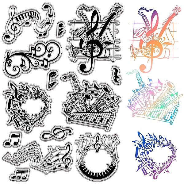 

PandaHall CRASPIRE Musical Note Clear Stamps Vintage Piano Instrument Rubber Stamps Reusable Background Postmark Transparent Silicone Stamp...