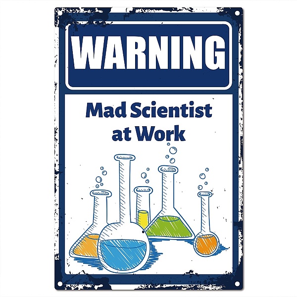 

PandaHall CREATCABIN Funny Metal Tin Sign Warning Mad Scientist at Work Signs Drum Set Vintage Wall Art Decor Rustic Farmhouse Backyard Home...