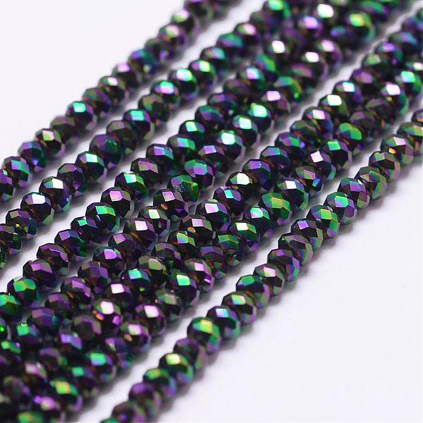 

PandaHall Electroplate Glass Beads Strands, Full Plated, Faceted, Rondelle, Indigo, 2.5x1.5~2mm, Hole: 0.5mm, about 185~190pcs/strand, 13.7..., Purple