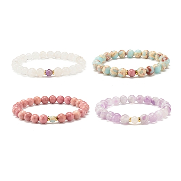 

PandaHall Natural & Synthetic Mixed Stone Round Beads Stretch Bracelet for Women, Inner Diameter: 2-1/8 inch(5.5cm) Mixed Stone