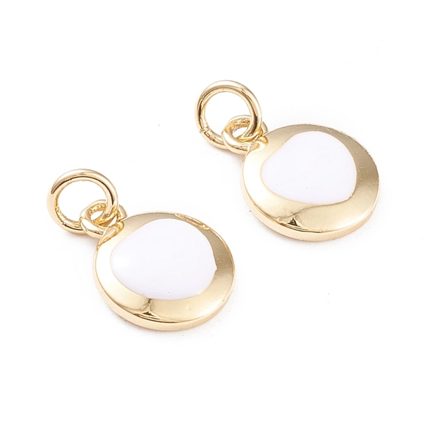 

PandaHall Brass Enamel Charms, with Jump Rings, Long-Lasting Plated, Flat Round with Heart, White, Real 18K Gold Plated, 12.5x10x2mm, Hole...