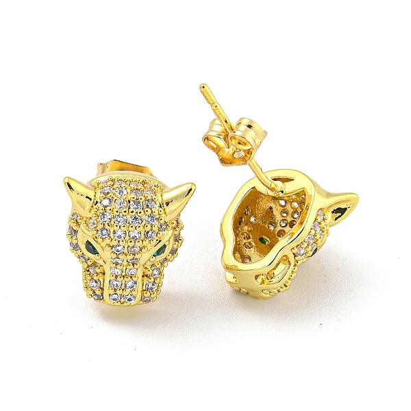 

PandaHall Wolf Brass Micro Pave Clear & Green Cubic Zirconia Stud Earrings for Women, Real 18K Gold Plated, 11x11mm Cubic Zirconia Wolf...