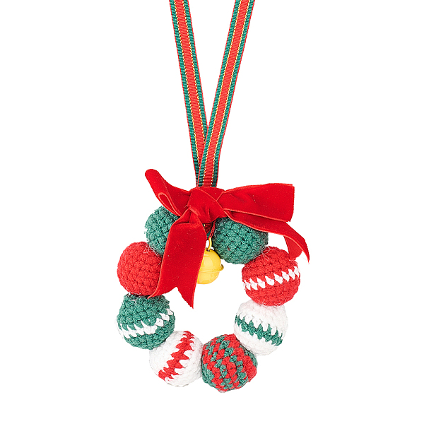 PandaHall FINGERINSPIRE Christmas Tree Pendant with Bell Plush Crochet Hanging Pendant with Bell Chiristmas Wreath Ornament Decoration Red...
