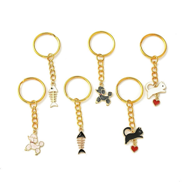 

PandaHall Alloy Enamel Pendant Keychain, with Iron Rings, Dog & Cat & Fish Bone, Golden, 7.3~7.5cm Alloy Mixed Shapes