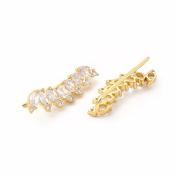 

PandaHall Brass Micro Pave Cubic Zirconia Stud Crawler Earrings, Leaf Climber Earrings for Women, Lead Free & Cadmium Free, Real 18K Gold...