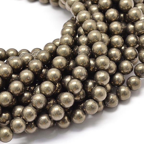 

PandaHall Natural Pyrite Beads Strands, Round, 8mm, Hole: 1mm, about 48pcs/strand, 15.7 inch Pyrite Round