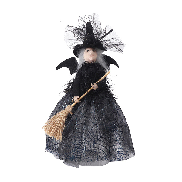 

PandaHall Cloth Witch Tree Top Star Doll Ornament, for Halloween Home Party Decorations, Witch with Spider Web Dress, Black, 285x210mm Cloth...