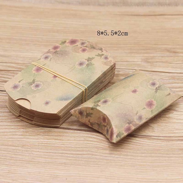 

PandaHall Paper Pillow Gift Boxes, Packaging Boxes, Party Favor Sweet Candy Box, Flower Pattern, BurlyWood, 9.9x5.5x0.1cm, Finished Product..., Orange