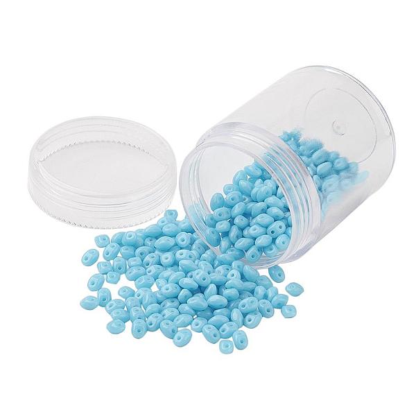 

PandaHall Czech Glass Seed Beads, 2-Hole, Opaque Colours, Light Sky Blue, 5x3.5x3mm, Hole: 0.5mm, about 630pcs/box Czech Glass Oval Blue