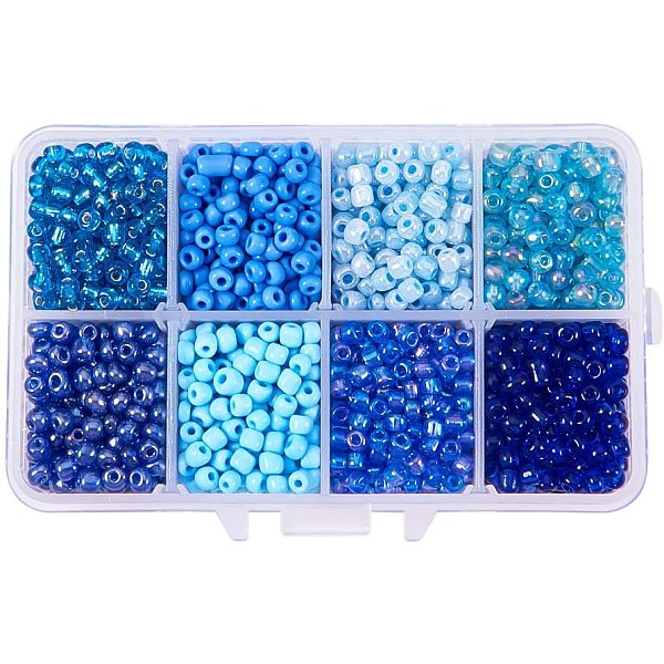 

PandaHall About 1900pcs 6/0 Round Glass Seed Beads with Box Set Value Pack Jewelry Making Findings Diameter 4mm Blue Glass Blue