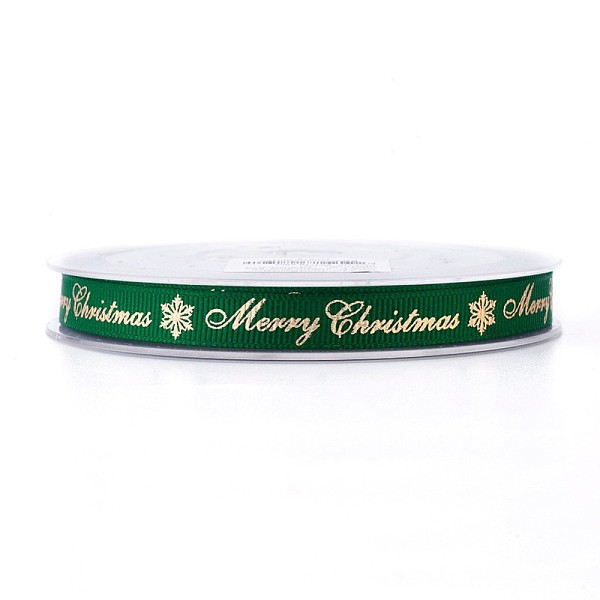 

PandaHall Polyester Grosgrain Ribbon for Christmas, Snowflake & Word, Green, 9mm, about 100yards/roll Polyester Green