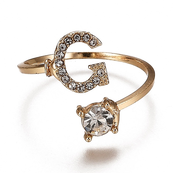 

PandaHall Alloy Cuff Rings, Open Rings, with Crystal Rhinestone, Golden, Letter.G, US Size 7 1/4(17.5mm) Alloy+Rhinestone Letter G Clear