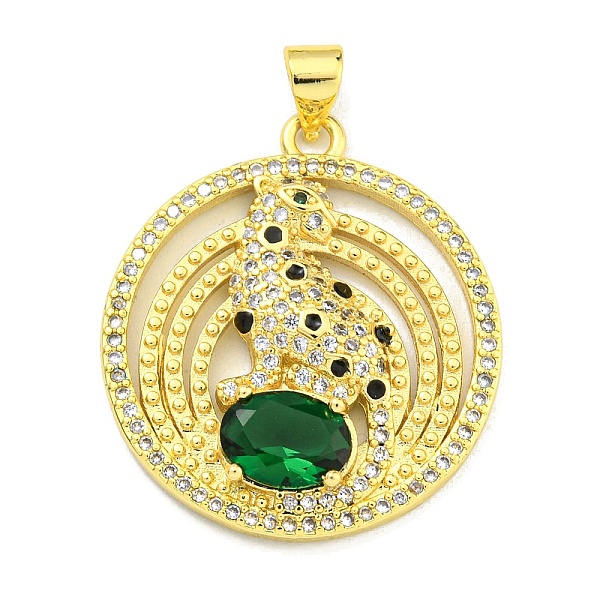 

PandaHall Brass Micro Pave Cubic Zirconia Pendants, with Enamel, Ring with Leopard Charms, Real 18K Gold Plated, 27.5x24.5x4mm, Hole..., Clear