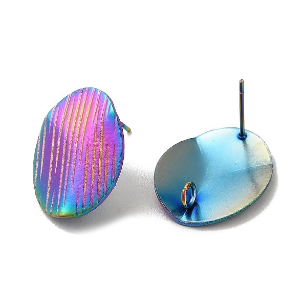 

PandaHall Ion Plating(IP) 304 Stainless Steel Stud Earrings Findings, with Vertical Loop, Textured Oval, Rainbow Color, 20x16mm, Hole: 2.5mm...