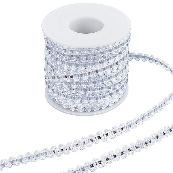 

PandaHall Gorgecraft 25M Metallic Yarn Lace Ribbons, Jacquard Ribbon, Garment Accessories, White, 1/4 inch(8mm) Polyester White
