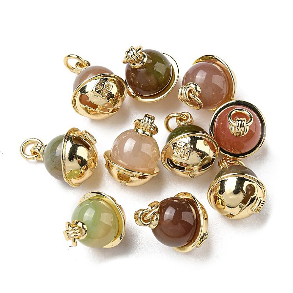 

PandaHall Natural Yanyuan Agate Bell Charms, with Brass Findings, Real 14K Gold Plated, 13x10.5mm, Hole: 2.5mm Natural Agate Bell