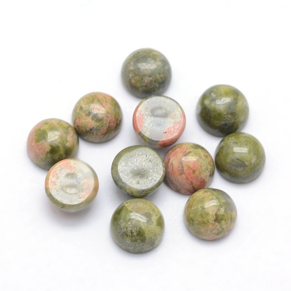 

PandaHall Natural Unakite Cabochons, Half Round, 6x3~3.5mm Unakite Half Round