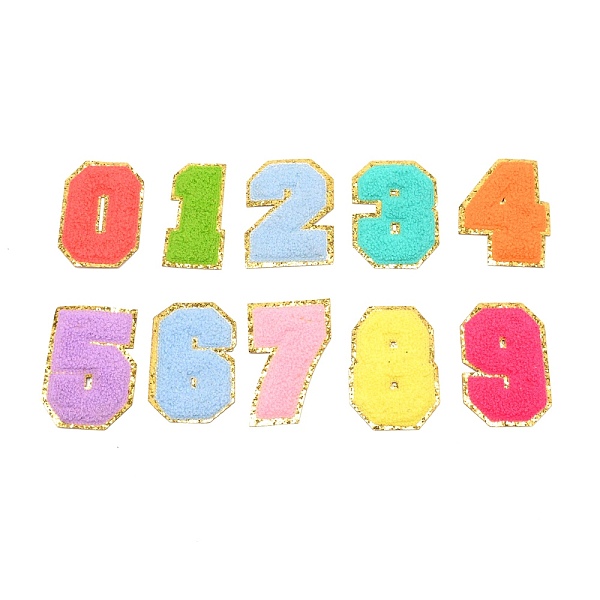 

PandaHall Computerized Embroidery Cloth Iron on/Sew on Patches, Costume Accessories, Appliques, Numbers 0~9, Mixed Color, 84x57x3mm Cloth..., Multicolor