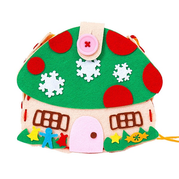 PandaHall DIY Non-woven Christmas Theme Bag Kits, including Fabric, Needle, Cord, House Cloth House Multicolor