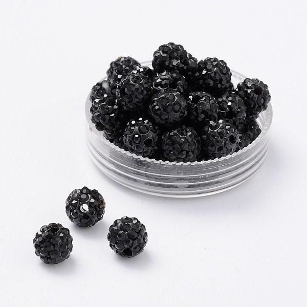 

PandaHall Pave Disco Ball Beads, Polymer Clay Rhinestone Beads, Grade A, Round, Jet, PP12(1.8~1.9mm), 8mm, Hole: 1mm Polymer Clay+Glass..., Black