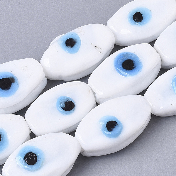 

PandaHall Handmade Evil Eye Lampwork Beads Strands, Rice, White, 17~18x10~11x7~8mm, Hole: 2mm, about 20pcs/strand, 13.78 inch(35cm) Lampwork...