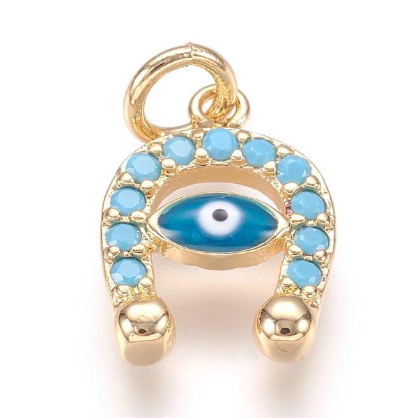 

PandaHall Brass Micro Pave Cubic Zirconia Charms, Real 18K Gold Plated, Horseshoe with Evil Eye, 13x10x2.5mm, Hole: 3mm Brass+Cubic Zirconia...