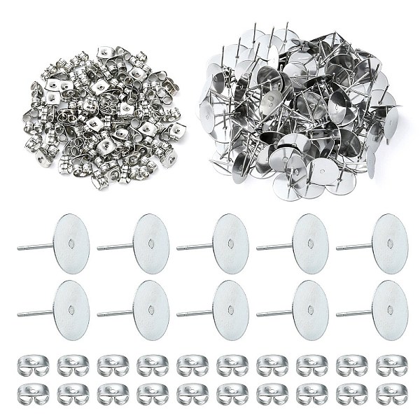 

PandaHall 100Pcs 304 Stainless Steel Stud Earring Findings, Flat Round Pad Base Earring Settings, with 100Pcs Friction Ear Nuts, Stainless...