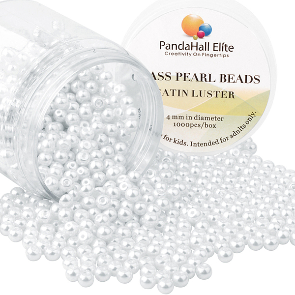 

PandaHall 4mm Tiny Satin Luster White Glass Pearl Round Beads for Jewelry Making, About 1000Pcs, White, 4~4.5mm, Hole: 0.7~1.1mm, about...