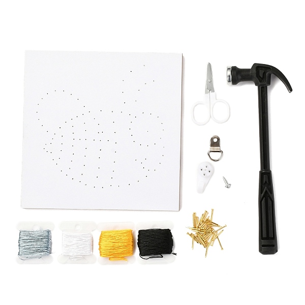 

PandaHall Bees Pattern DIY String Art Kit Sets, Including Hammer, Wooden Board, Plastic Holder Accessories, Alloy Nails & Screws, Scissor..., Multicolor