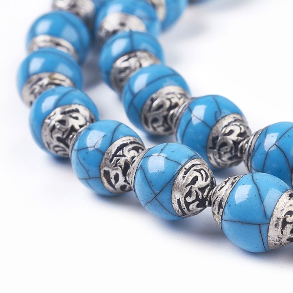 

PandaHall Tibetan Style Beads, with Brass, Synthetic Turquoise, Column, Antique Silver, Deep Sky Blue, 15x11mm, Hole: 1mm, about...