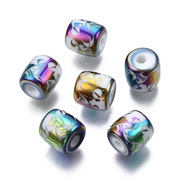 

PandaHall Electroplate Glass Beads, Column with Other Pattern, Colorful, 11.5x11.5mm, Hole: 2.5mm, about 100pcs/bag Glass Others